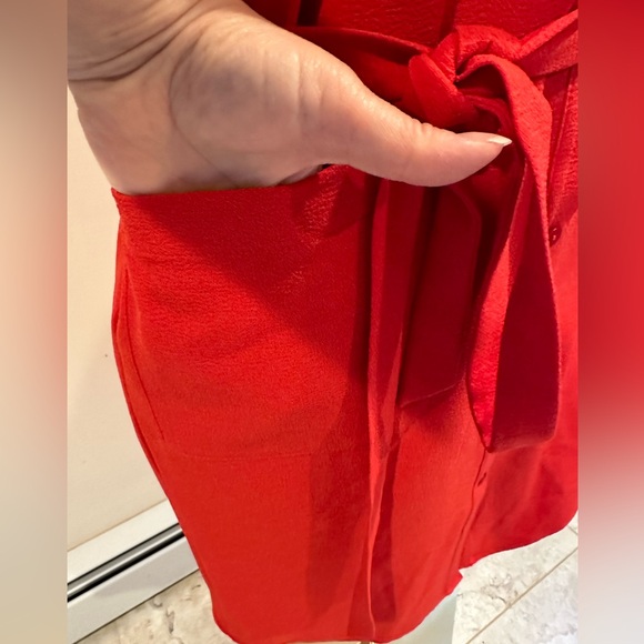 Rachel Parcell Barbados Red Midi Short Sleeves Button Down. Tie In Front Sz M. - Picture 4 of 16